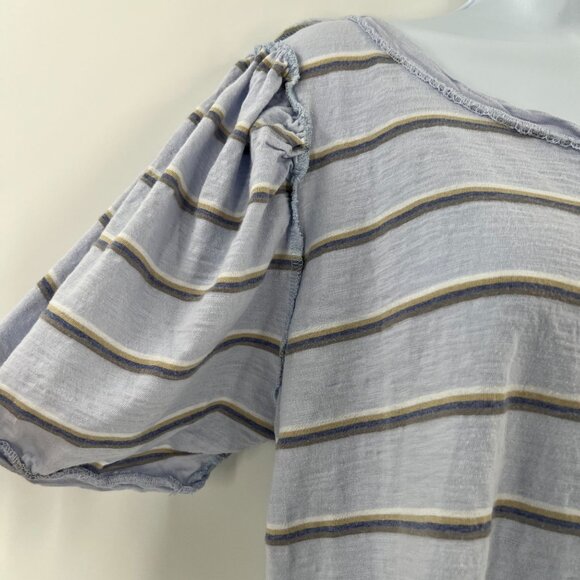Free People S/P We The Free Stripe Crop Top Raw Seam Puff Sleeve Boho Tee - Picture 10 of 11